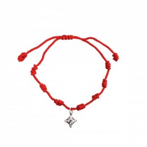 Pulsera Hilo Rojo 7 Nudos Nudo Bruja plata