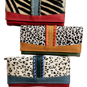 Cartera monedero grande de piel multicolor