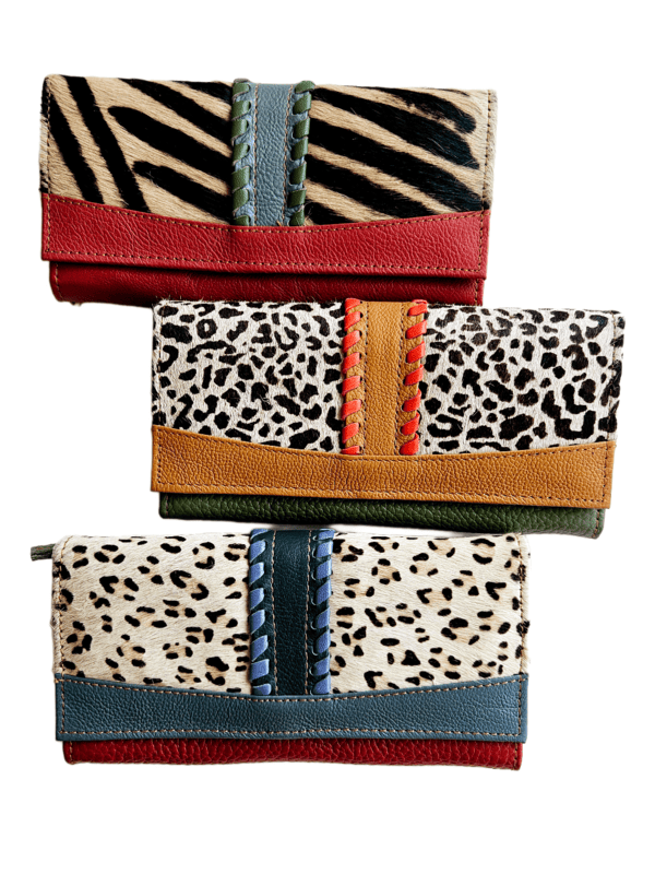 Cartera monedero grande de piel multicolor