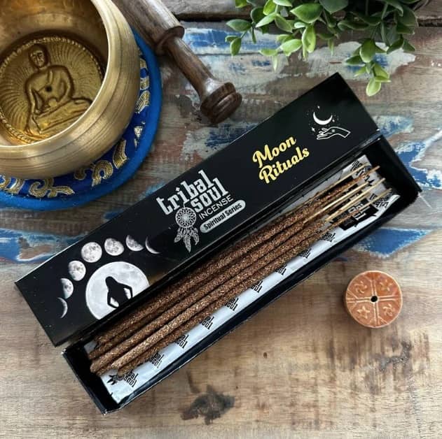 Incienso Tribal Soul Moon Rituals - Pack de 6 Varillas con Soporte Cerámico