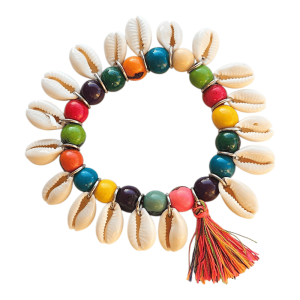 Pulseras de caracolas y semillas de tagua teñidas