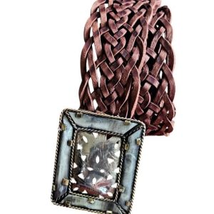 Cinturón de Cuero Trenzado Artesanal de Marruecos con Hebilla Metálica Labrada