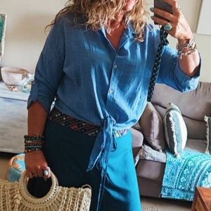 Camisa de Algodón 100% con Nudo y Manga 3/4 - Talla Única (Hasta Talla 44)