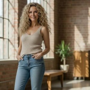 Top de Tirantes Beige en Canalé - Punto Elástico Talla Única