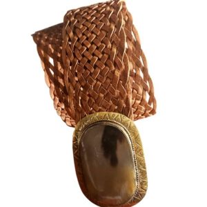 Cinturón de Cuero Trenzado Artesanal de Marruecos - Hebilla Ovalada Vintage (6 cm)