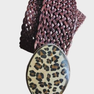 Cinturón de Cuero Trenzado Artesanal con Hebilla de Leopardo - Hecho en Marruecos (5 cm)