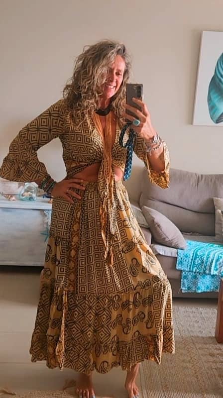 Conjunto Boho de Seda de la India: Falda Maxi y Top Ajustable (Talla Única)