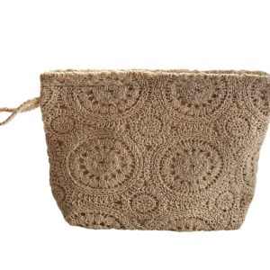 Necesér de Crochet Beige Artesanal - 80% Algodón - 27x17 cm - Estilo Boho Chic