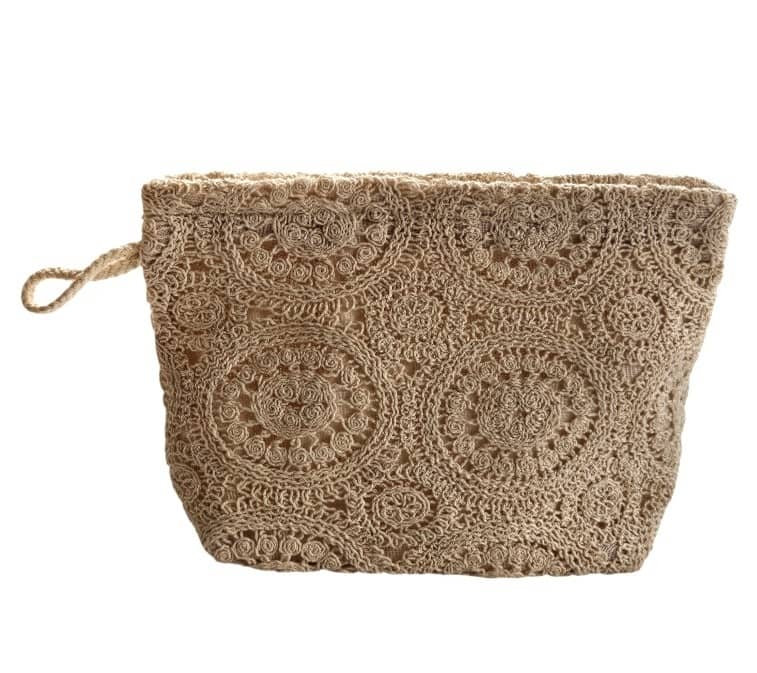 Necesér de Crochet Beige Artesanal - 80% Algodón - 27x17 cm - Estilo Boho Chic