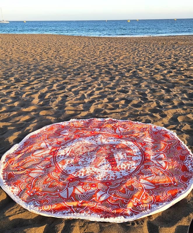 Pareo Mandala Redondo 100% Algodón de India - Multiusos: Toalla de Playa, Mantel Boho y Cubre Sofá - Imagen 5