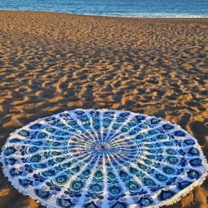 Pareo Mandala Redondo 100% Algodón de India - Multiusos: Toalla de Playa, Mantel Boho y Cubre Sofá