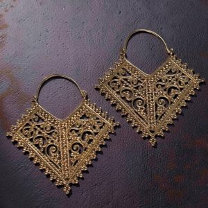 Pendientes de Filigrana en Latón Dorado - Diseño Étnico de Indonesia (5 cm)