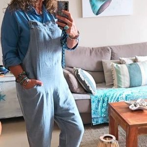 Peto Largo de Lino y Viscosa – Azul Denim – Ajustable – Talla Única (36-44)