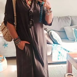 Vestido Maxi de Viscosa con Botones de Coco: Estilo Relajado y Confort (Talla Única hasta 46)