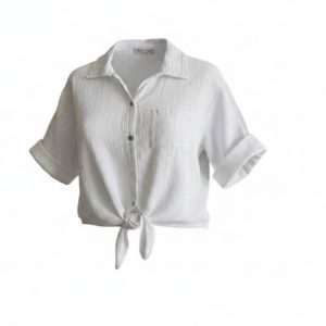 Camisa Blanca 100% Algodón con Nudo Delantero - Estilo Casual Verano