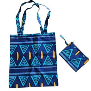Conjunto Tote Bag y Neceser de Tela Wax Africana - Artesanía de Dakar (Taller de Fatu)