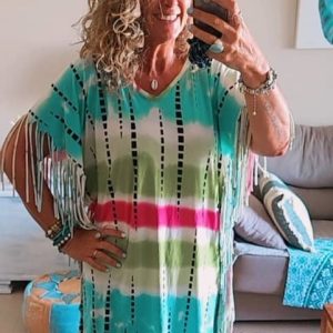 Vestido Túnica Boho Africana - Colección Sawabonera Africa | Tie Dye y Flecos
