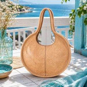 Bolso Redondo de Cuero Artesanal – Hecho a Mano en Marruecos (40 cm)