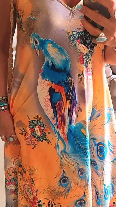 Vestido Largo Boho Seda Fría Estampado Pavo Real - Hecho en India - Imagen 2