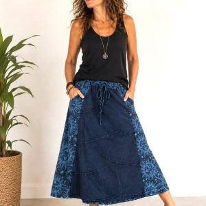 Falda Larga Patchwork Sol y Luna – Algodón Lavado Traído de Tailandia