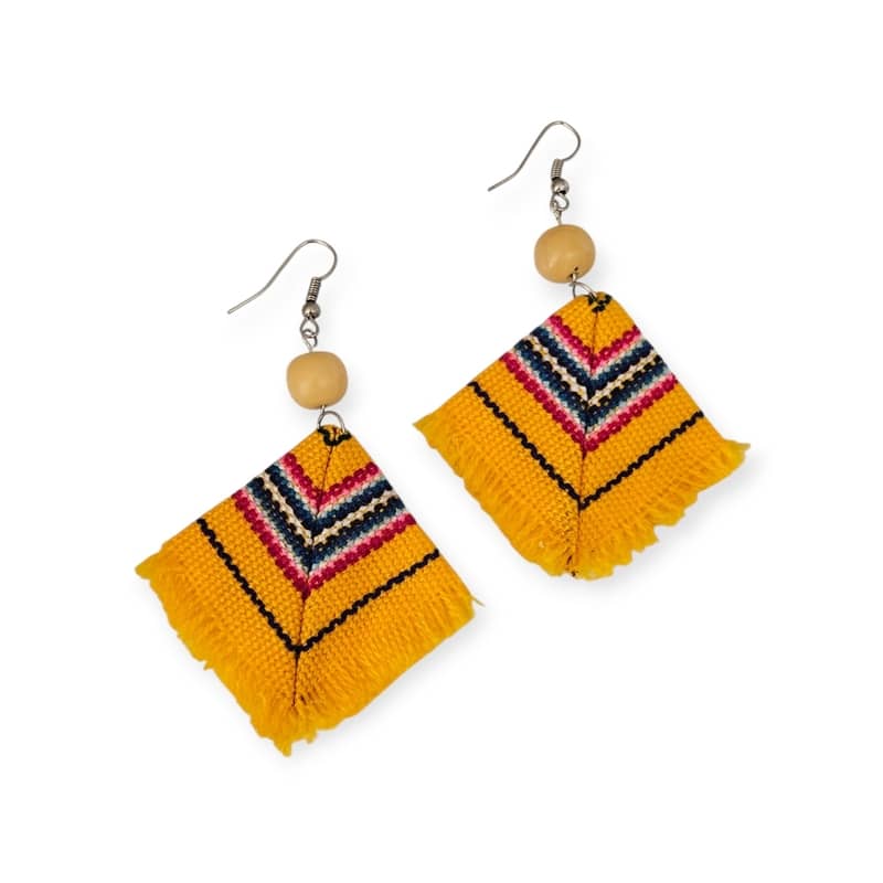 Pendientes "Tesoros del Perú" – Manta Artesanal y Semilla de Tagua – Multicolor - Imagen 4