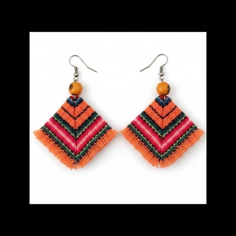 Pendientes "Tesoros del Perú" – Manta Artesanal y Semilla de Tagua – Multicolor - Imagen 3