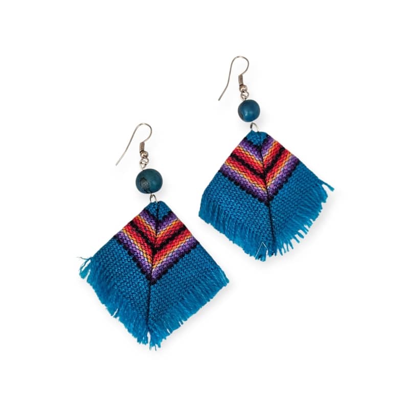 Pendientes "Tesoros del Perú" – Manta Artesanal y Semilla de Tagua – Multicolor - Imagen 2