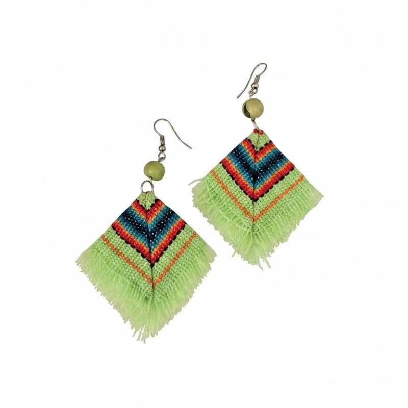 Pendientes "Tesoros del Perú" – Manta Artesanal y Semilla de Tagua – Multicolor - Imagen 6