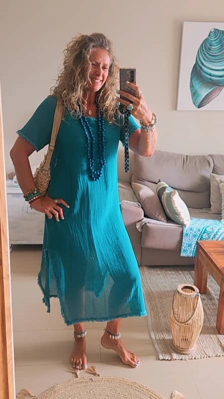 Vestido de Lino Tipo Red con Forro Interior – Disponible en Beige y Azul – Talla Única - Imagen 2
