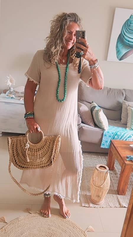 Vestido de Lino Tipo Red con Forro Interior – Disponible en Beige y Azul – Talla Única