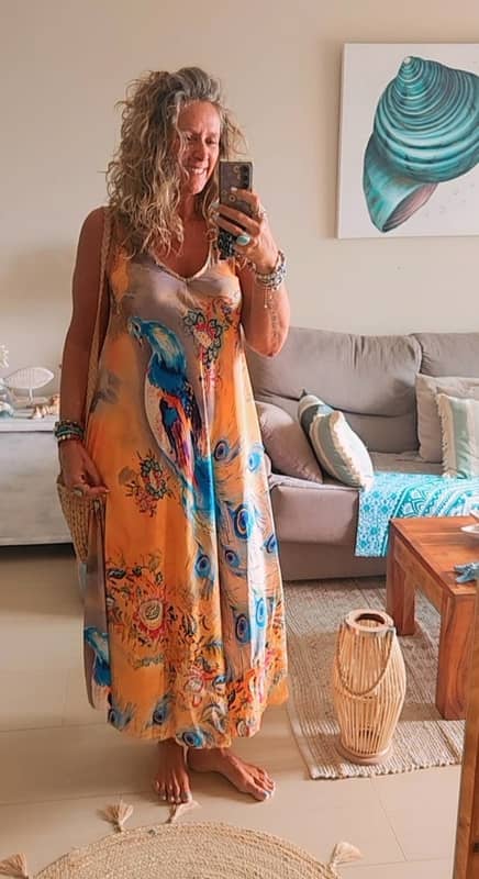 Vestido Largo Boho Seda Fría Estampado Pavo Real - Hecho en India - Imagen 4