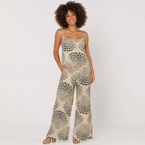 mono largo mujer, mono de viscosa modal, jumpsuit fluido verano, ropa 100% viscosa, mono estampado lunares, mono pata ancha, mono tirantes ajustables, look ibicenco casual, enterizo playero elegante, moda boho chic verano, monos cómodos mujer, ropa fresca mujer verano
