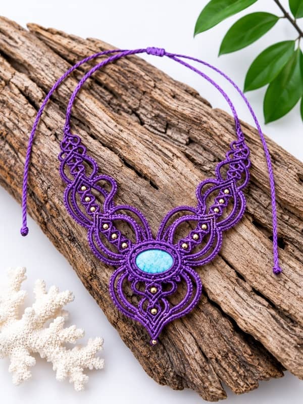 Collar de Macramé Artesanal con Piedras Naturales (14 Modelos Únicos) - Imagen 3