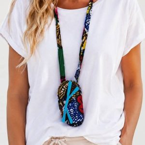 Funda para gafas de colgar al cuello con colorido estampado geométrico de tela africana artesanal