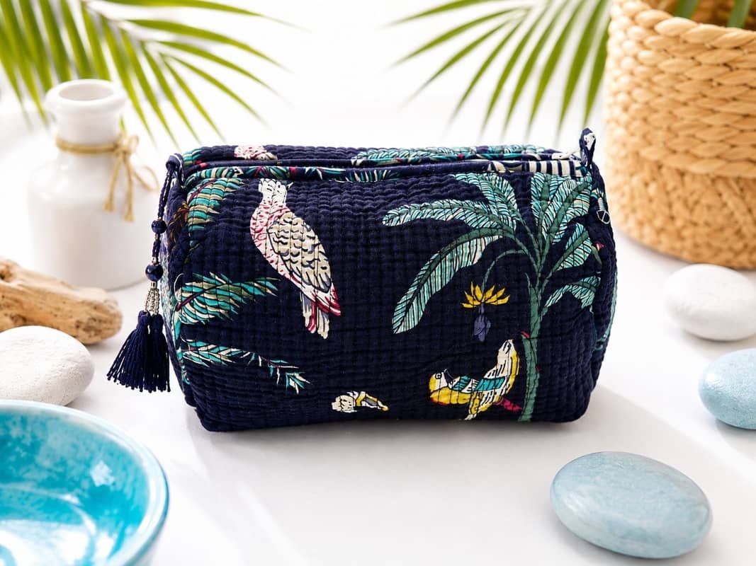 Neceser de Tela Acolchada Color Negro – Estampados Tropicales (Loros o Leopardo) - Imagen 2