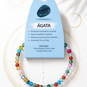 Pulsera elástica de cuentas finas de 4mm de ágata multicolor natural