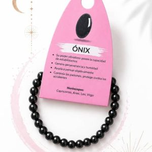 Pulsera elástica de bolas pulidas de 6mm de ónix negro brillante natural