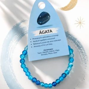 Pulsera elástica de bolas pulidas de 6mm de ágata azul natural en tonos celestes