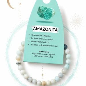 Pulsera elástica de bolas de 6mm de amazonita natural en tonos verde agua y crema