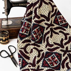 Tela africana Guaranteed Wax auténtica con estampado de rombos y red beige y granate