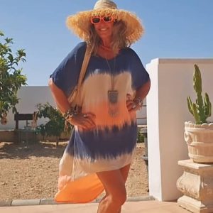 Vestido asimétrico tie-dye 100% rayón hecho en India en color Naranja