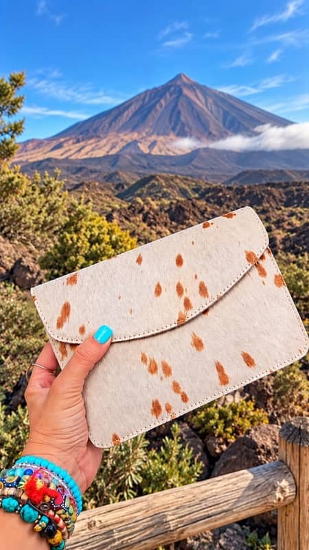 Bolso bandolera de piel artesanal con estampado animal print blanco y marrón estilo boho de Sawabona