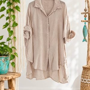 Camisa oversize 100% lino en color beige