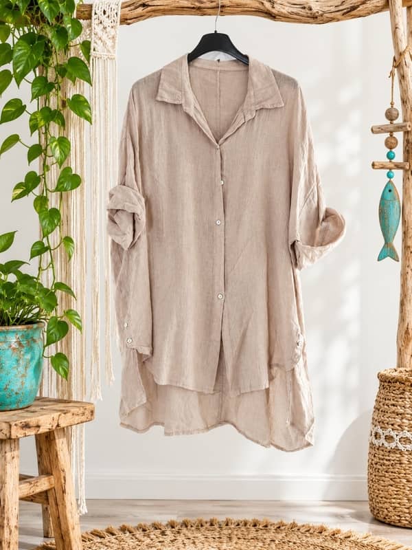 Camisa oversize 100% lino en color beige