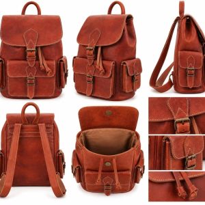 Mochila de cuero natural marrón artesanal de estilo boho chic de la tienda Sawabona.