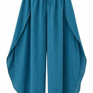 Pantalon falda envolvente de algodon azul turquesa abierto por los lados estilo boho de Sawabona
