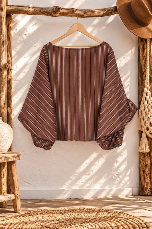 Blusa de Rayas con Manga Murciélago – Talla Única - Imagen 3