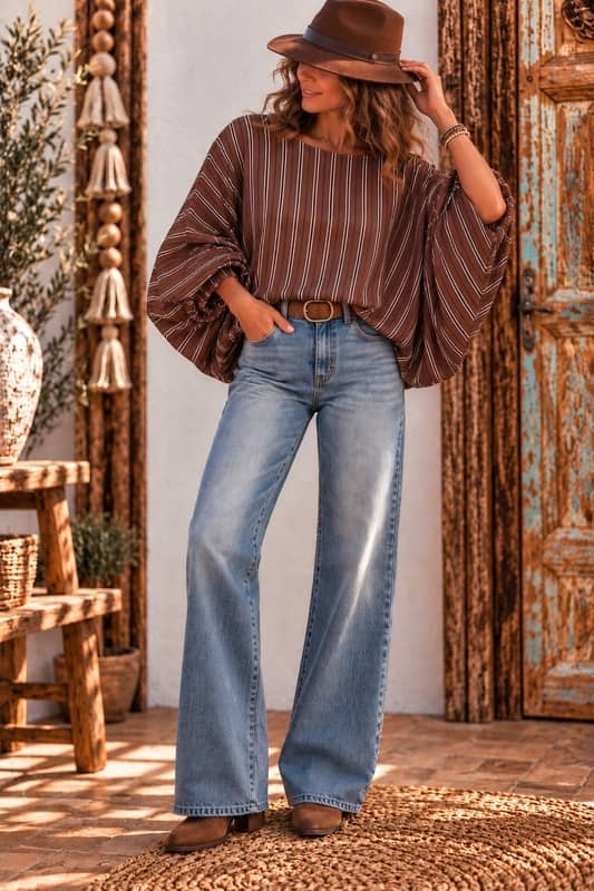 Blusa de Rayas con Manga Murciélago – Talla Única - Imagen 4