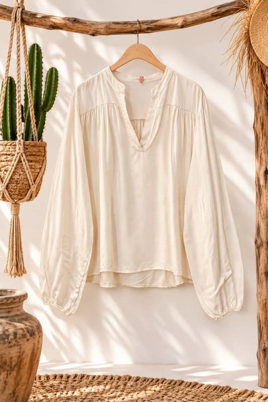 Blusa Fluida de Viscosa con Manga Abullonada | Sawabona - Imagen 4