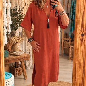 Vestido midi color teja boho